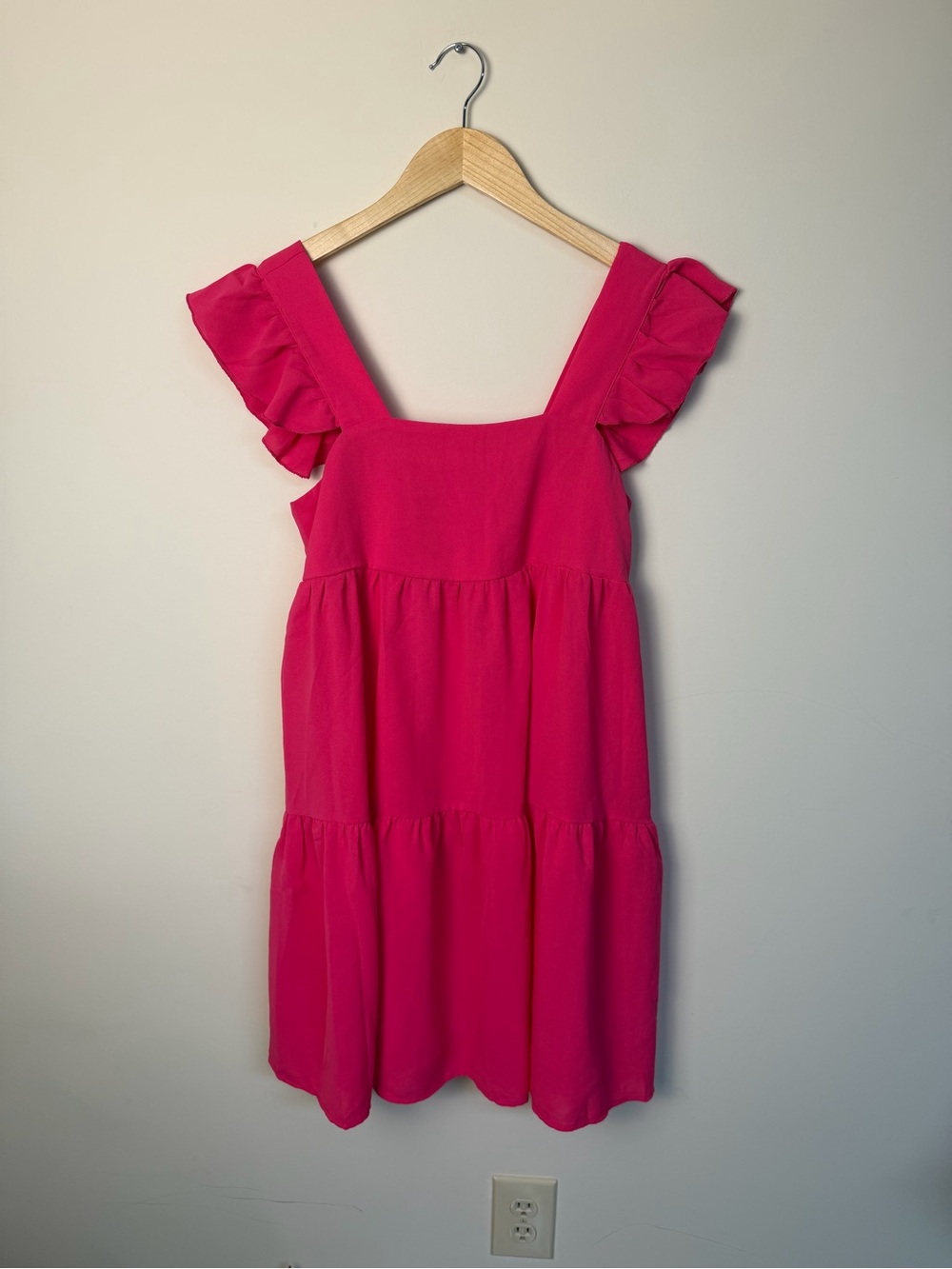 SHEIN Hot Pink Ruffle Sleeve Tiered Mini Dress